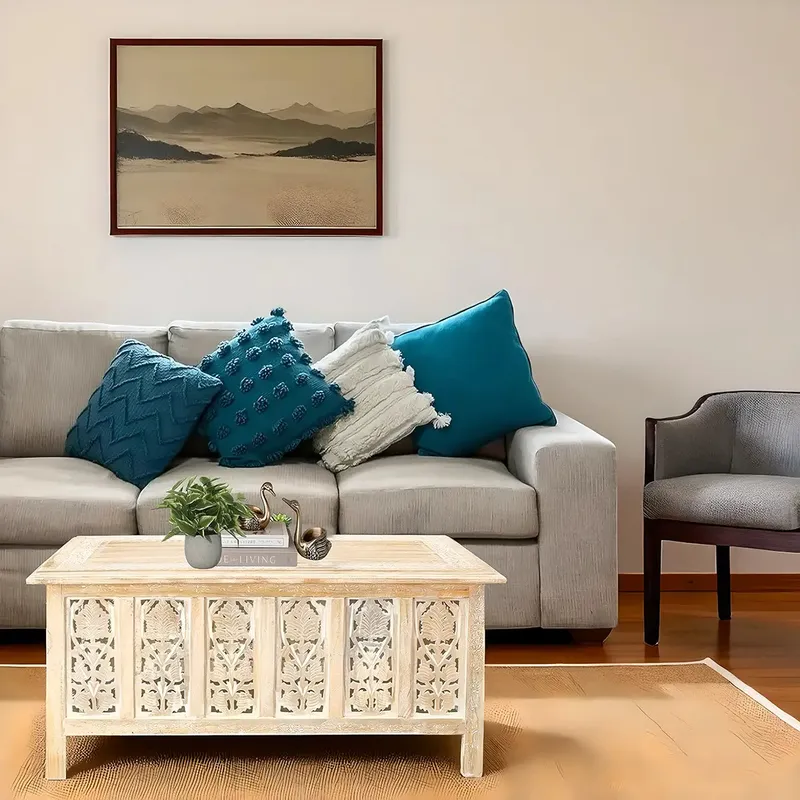 Boho Carved Wooden Coffee Table