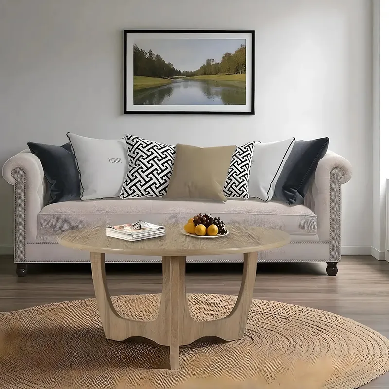 Round Natural Wood Coffee Table Modern Design