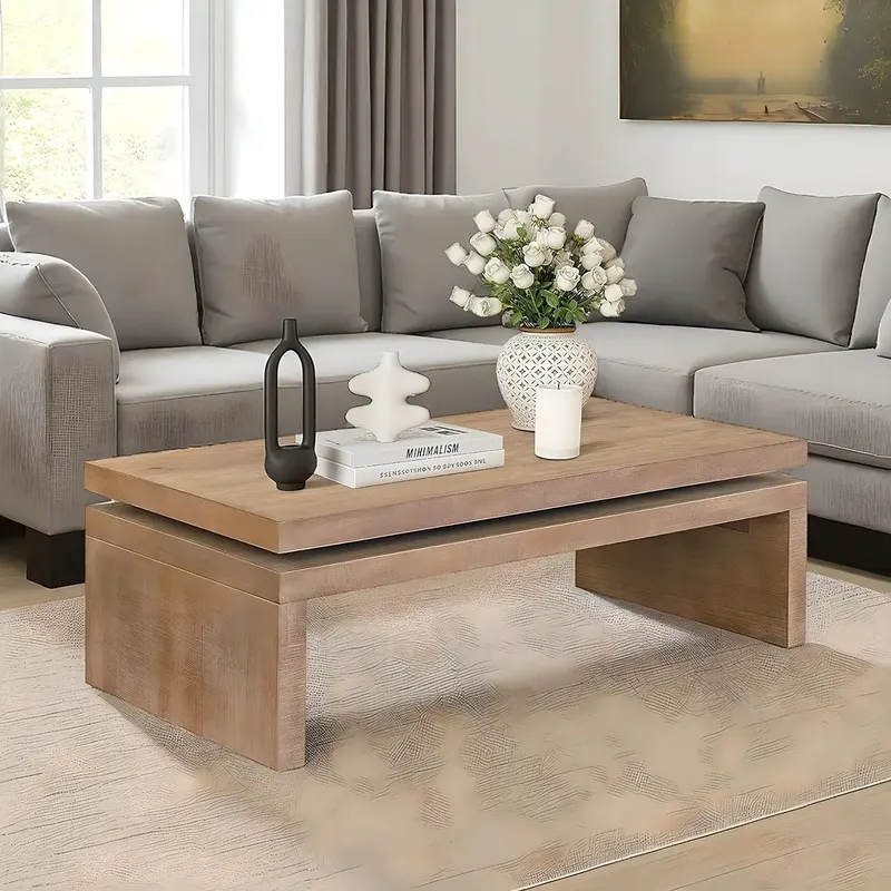 Wooden Coffee Table 48 Inch Minimalist Design
